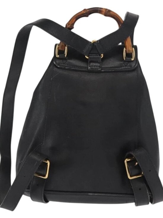 GUCCI Bamboo Backpack Leather Black Gold 003 2058 0030 Auth gh1708 main image 5